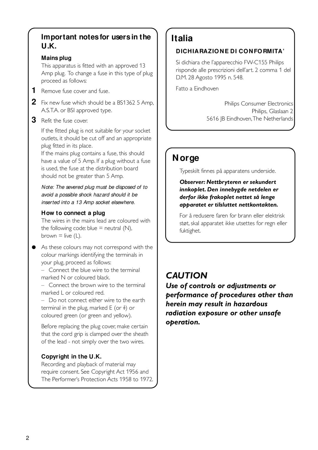 Motorola FW-C155 manual Important notes for users in the U.K, Mains plug, How to connect a plug, Copyright in the U.K 