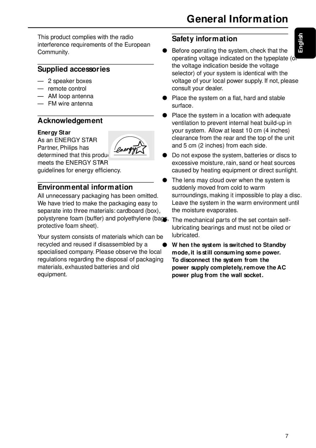 Motorola FW-C155 General Information, Supplied accessories, Acknowledgement, Environmental information, Safety information 