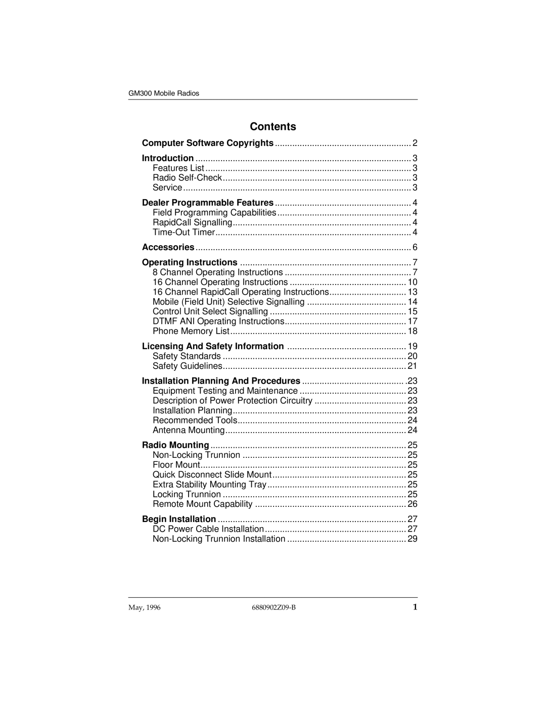 Motorola GM300 operating instructions Contents 