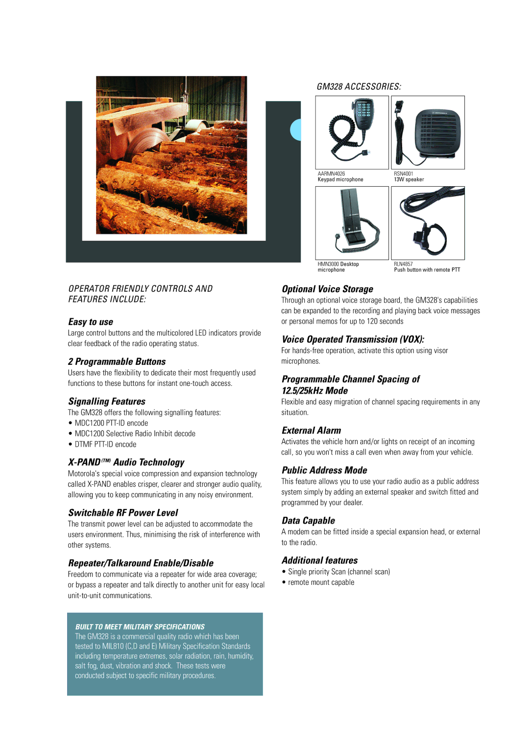 Motorola GM328 brochure Voice Operated Transmission VOX 