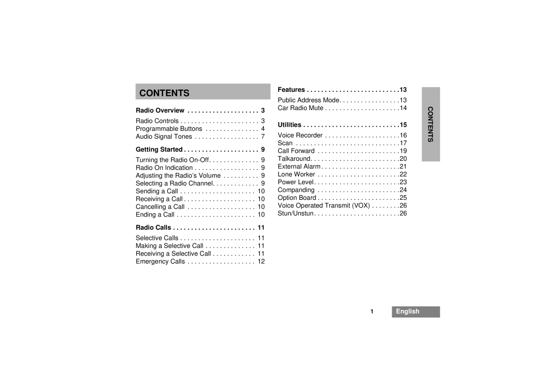 Motorola GM340 manual Contents 