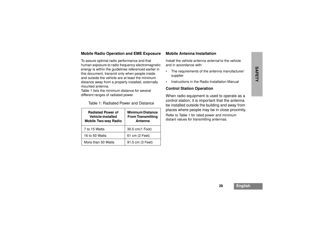 Motorola GM340 manual Radiated Power and Distance, Control Station Operation 