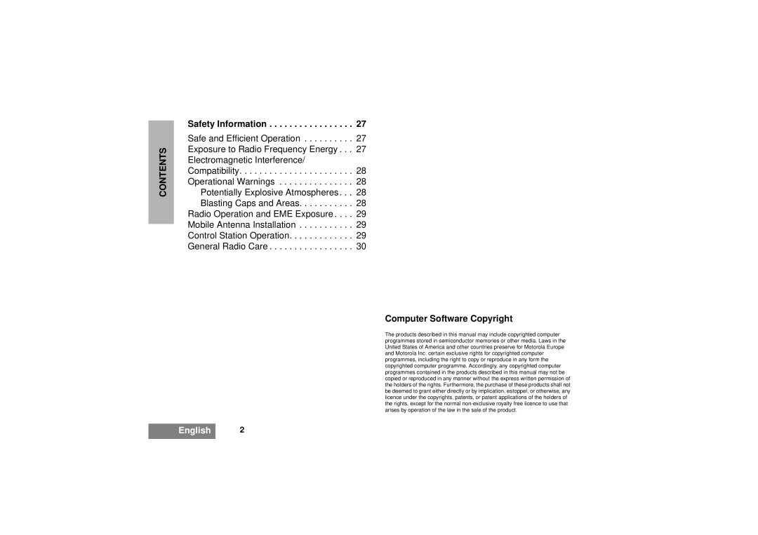 Motorola GM340 manual Safety Information, Computer Software Copyright 