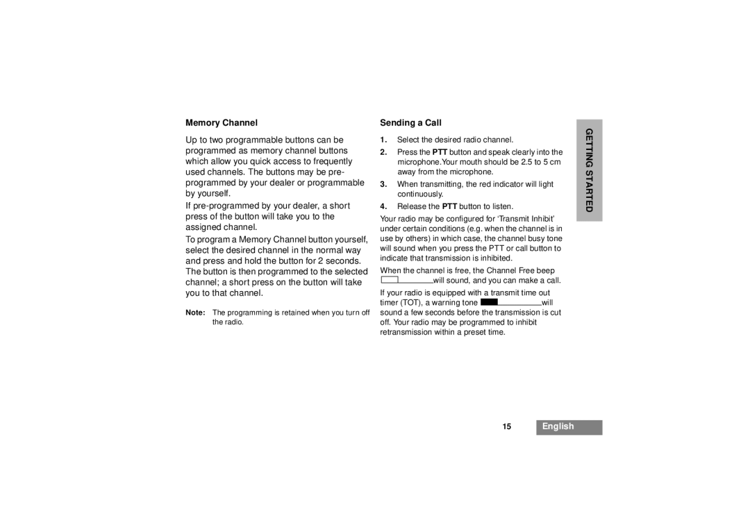 Motorola GM380 manual Memory Channel, Sending a Call 