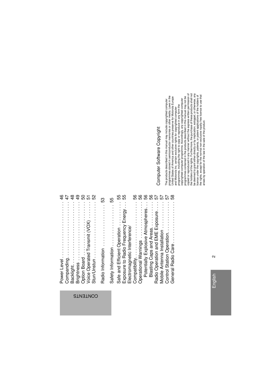 Motorola GM380 manual Computer Software Copyright, Radio Information Safety Information 