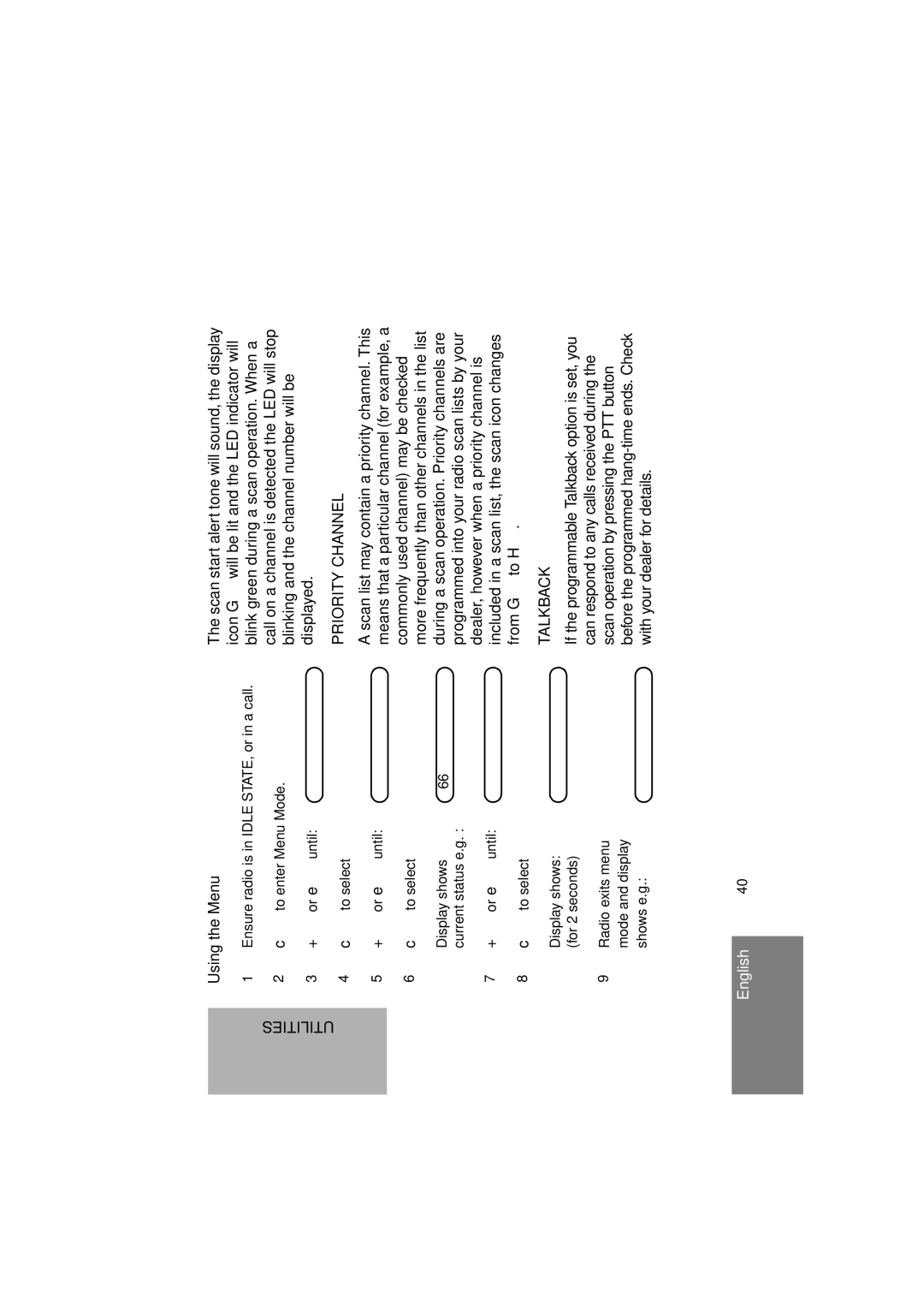 Motorola GM380 manual Using the Menu, Priority Channel, Talkback 