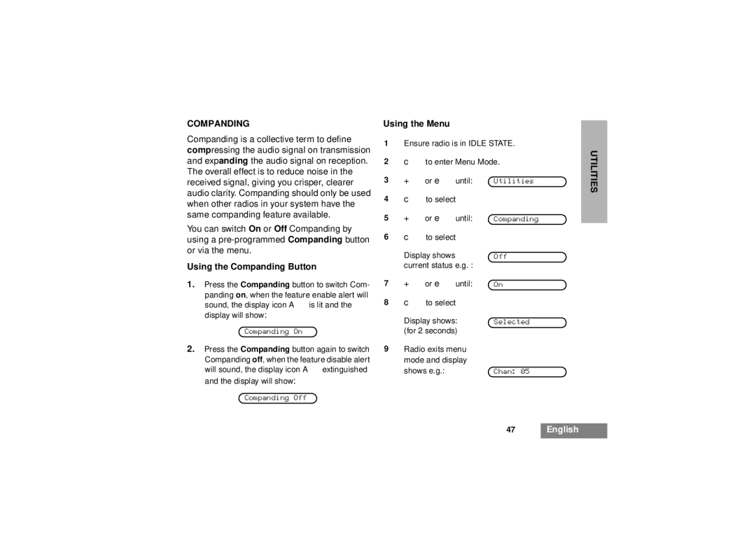 Motorola GM380 manual Using the Companding Button 