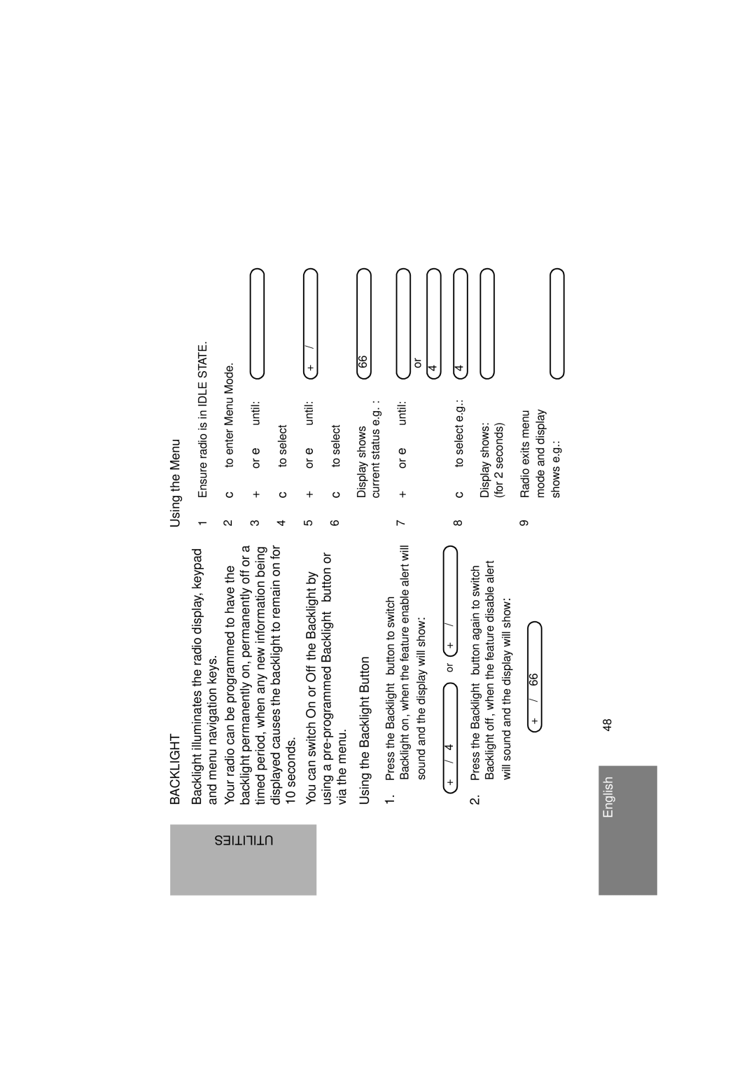 Motorola GM380 manual Utilities Backlight, Using the Backlight Button 