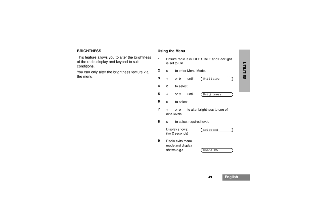 Motorola GM380 manual Brightness 