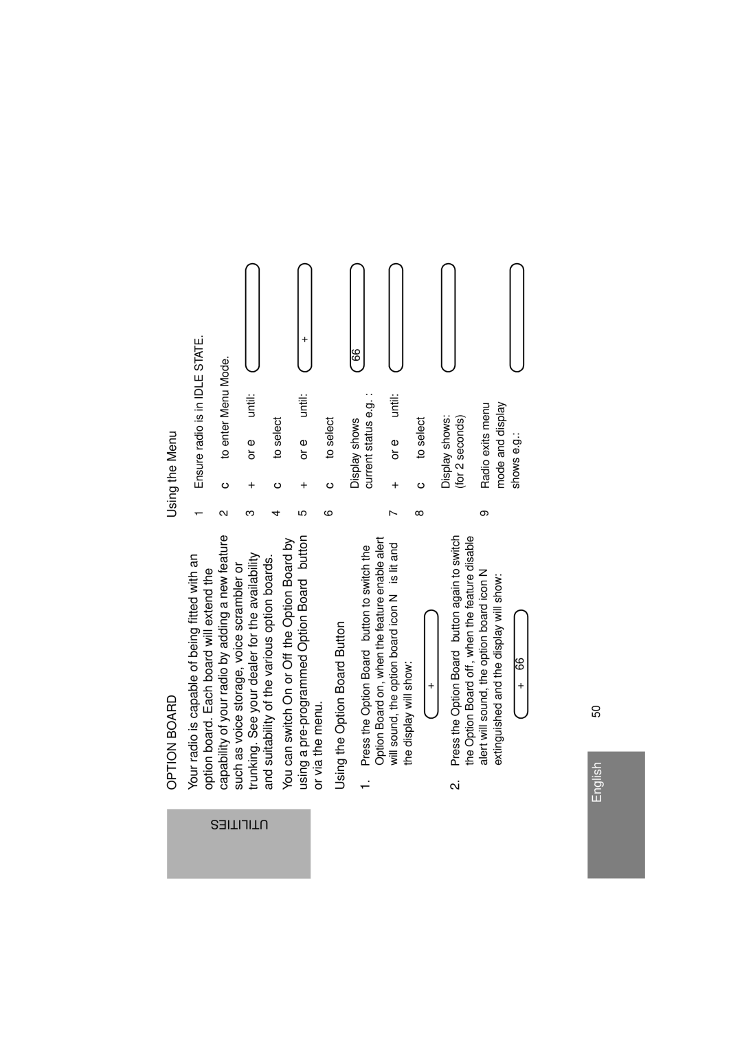 Motorola GM380 manual Utilities Option Board, Using the Option Board Button 