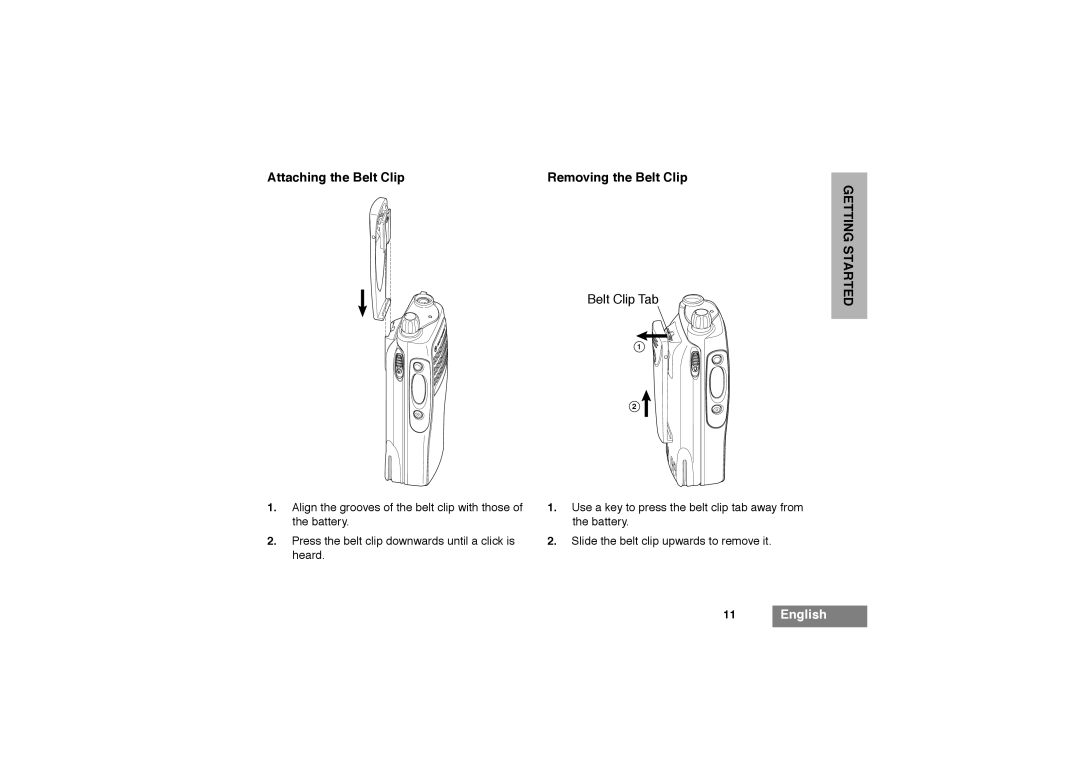 Motorola GP320 manual Attaching the Belt Clip, Removing the Belt Clip 