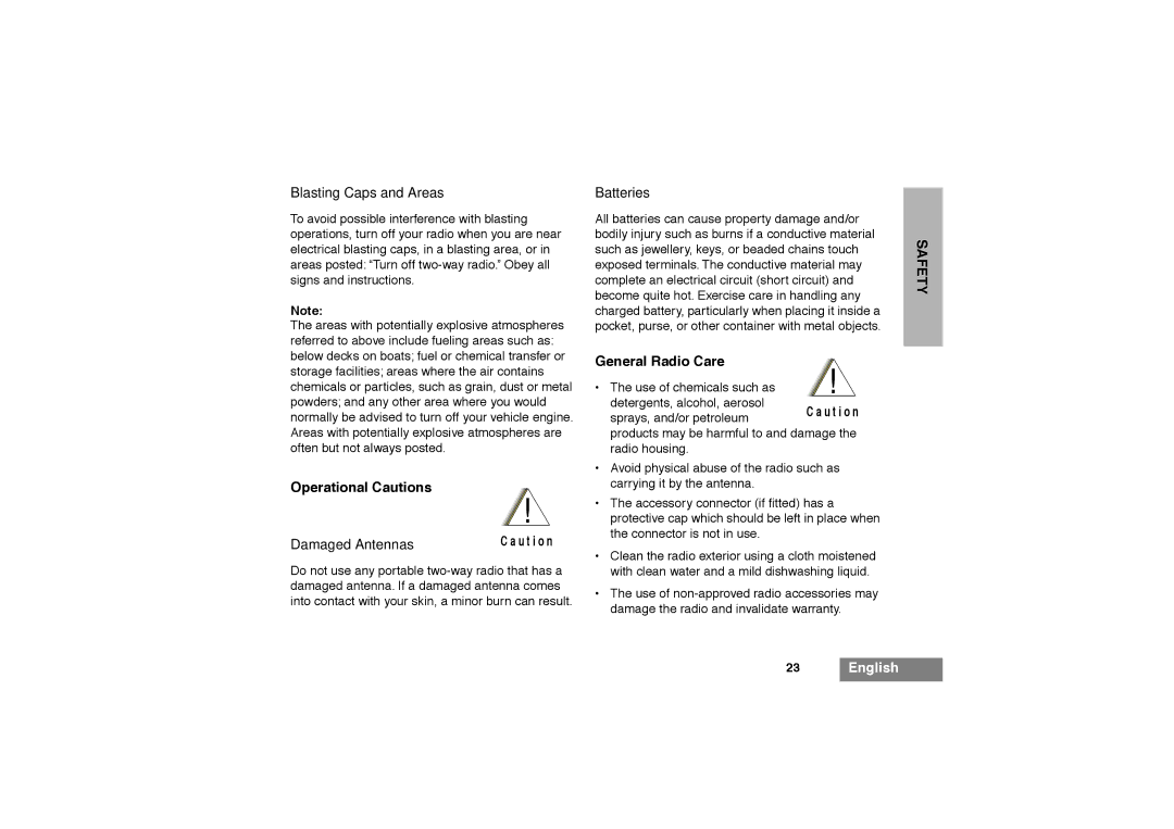 Motorola GP320 manual Operational Cautions, General Radio Care 