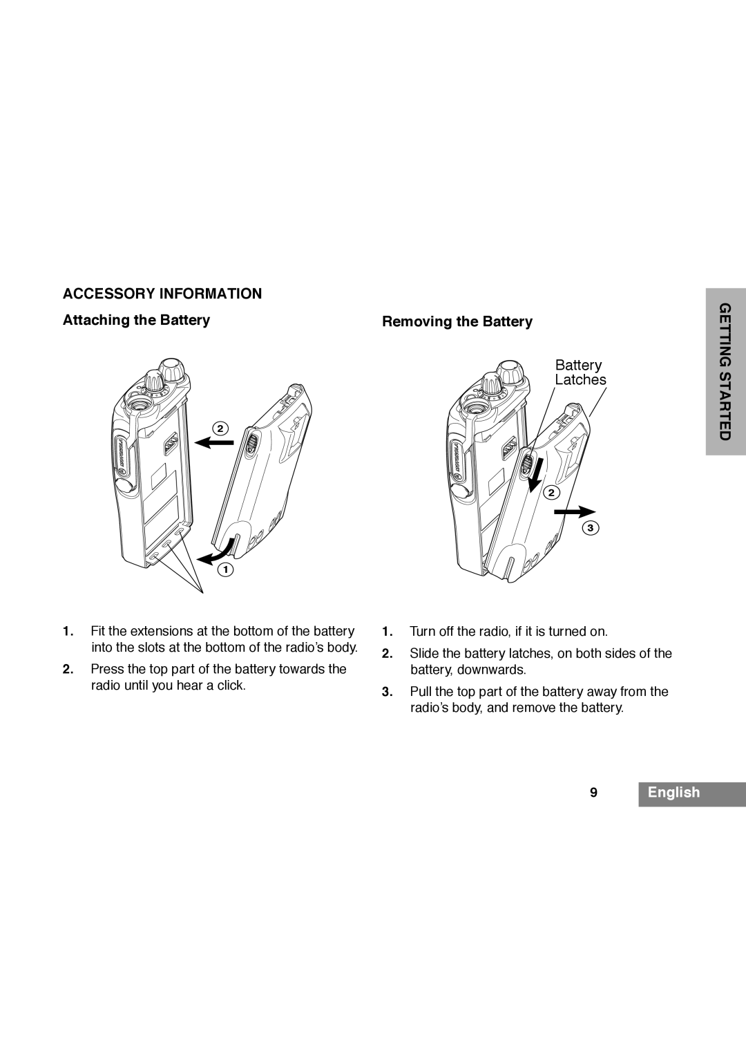 Motorola GP340 manual $&&6625,1250$7,21, $WwdfklqjWkh%Dwwhu, 5HPRYLQJWKH%DWWHU,  Qjolvk 