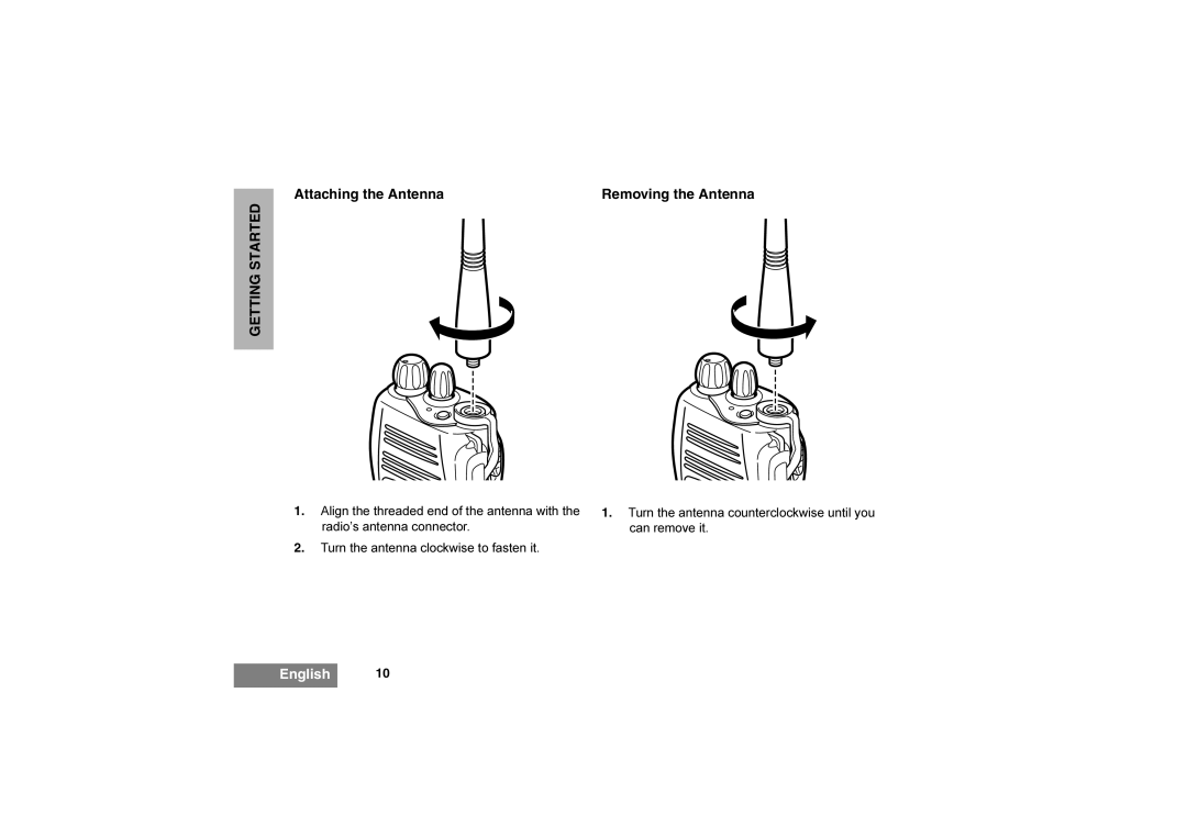 Motorola GP344 manual Attaching the Antenna, Removing the Antenna 