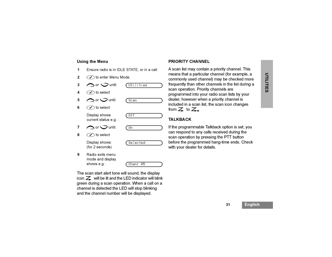 Motorola GP366R manual Using the Menu, Priority Channel, Talkback 