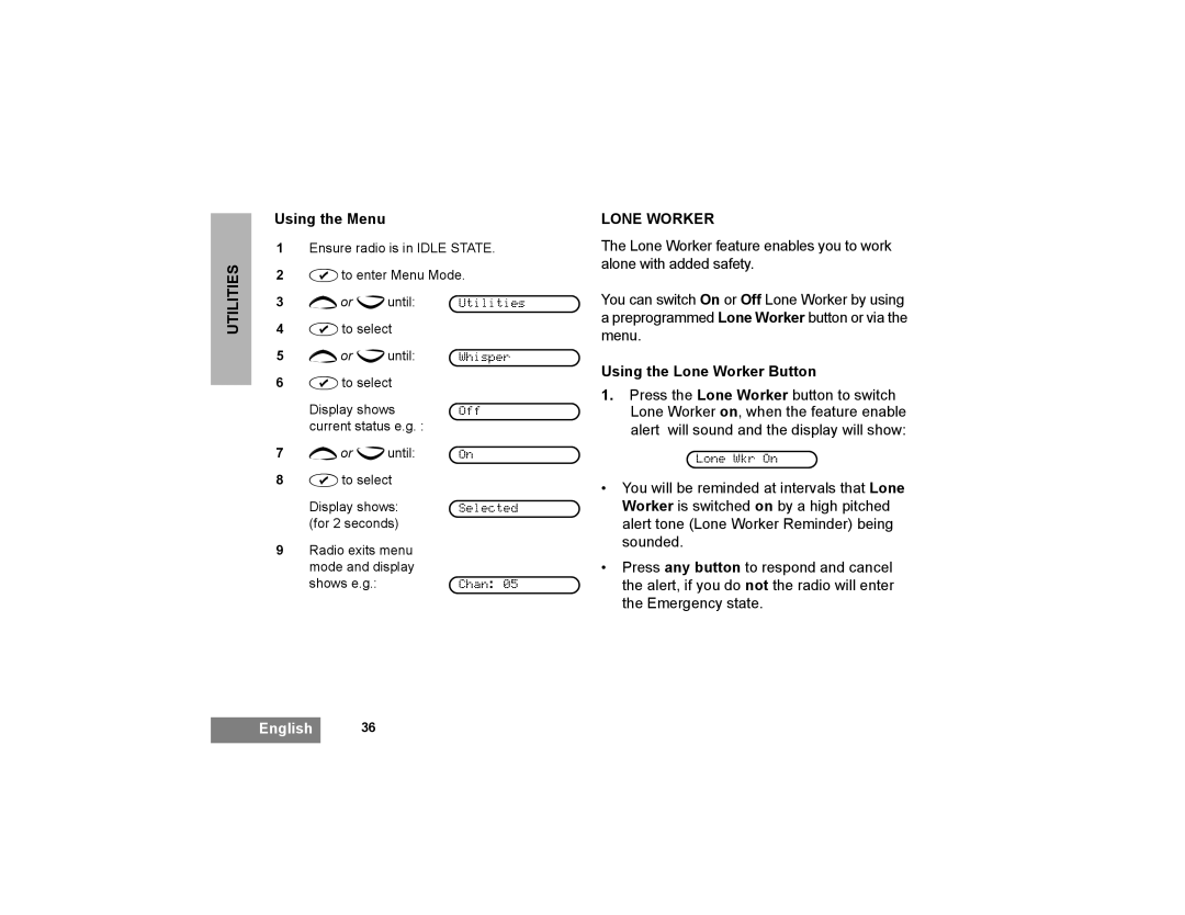 Motorola GP366R manual Using the Lone Worker Button 