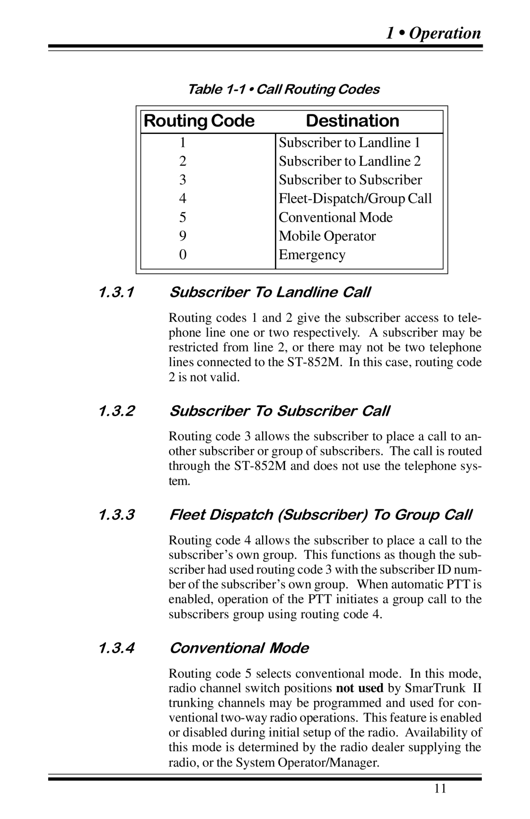 Motorola GP68 Routing Code Destination, Subscriber To Landline Call, Subscriber To Subscriber Call, Conventional Mode 