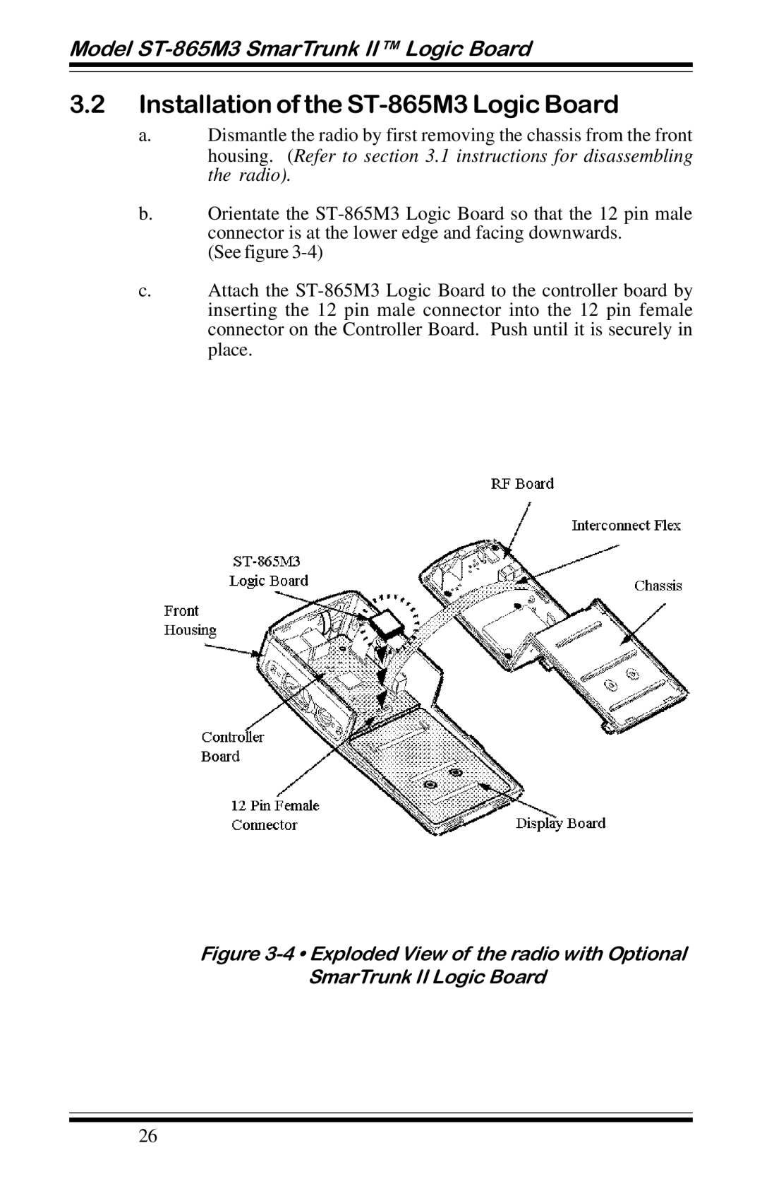 Motorola GP68 operation manual Installation of the ST-865M3 Logic Board, Model ST-865M3 SmarTrunk II Logic Board 