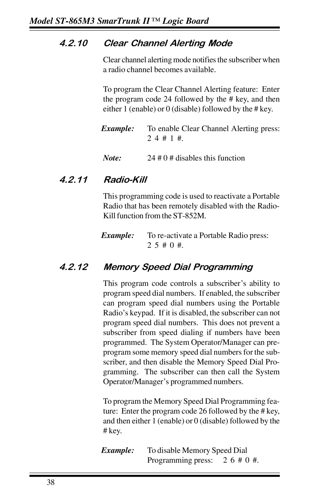 Motorola GP68 operation manual Clear Channel Alerting Mode, Radio-Kill, Memory Speed Dial Programming 