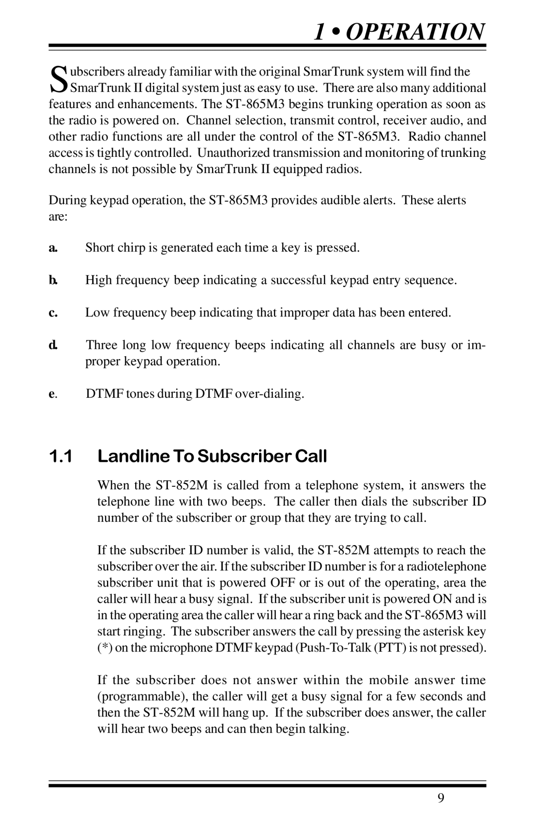 Motorola GP68 operation manual Operation, Landline To Subscriber Call 