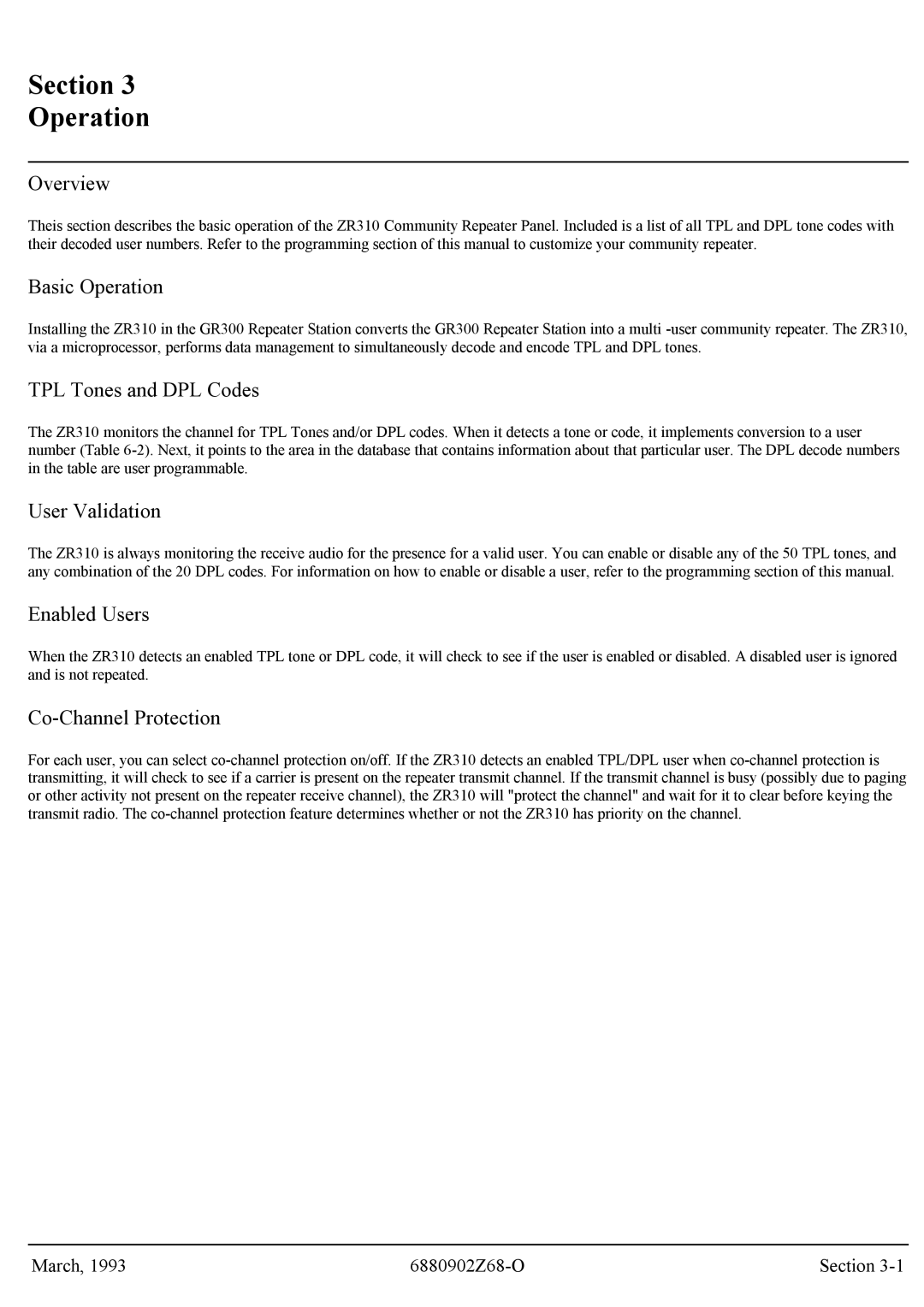 Motorola GR300 service manual Section Operation 