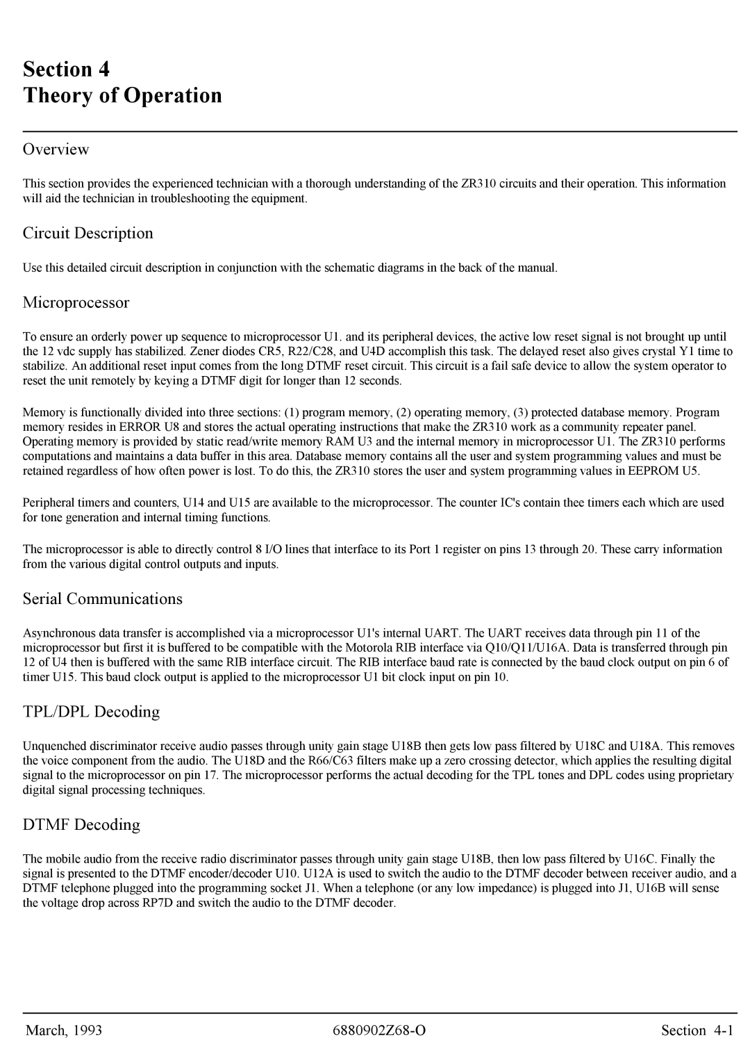 Motorola GR300 service manual Section Theory of Operation 