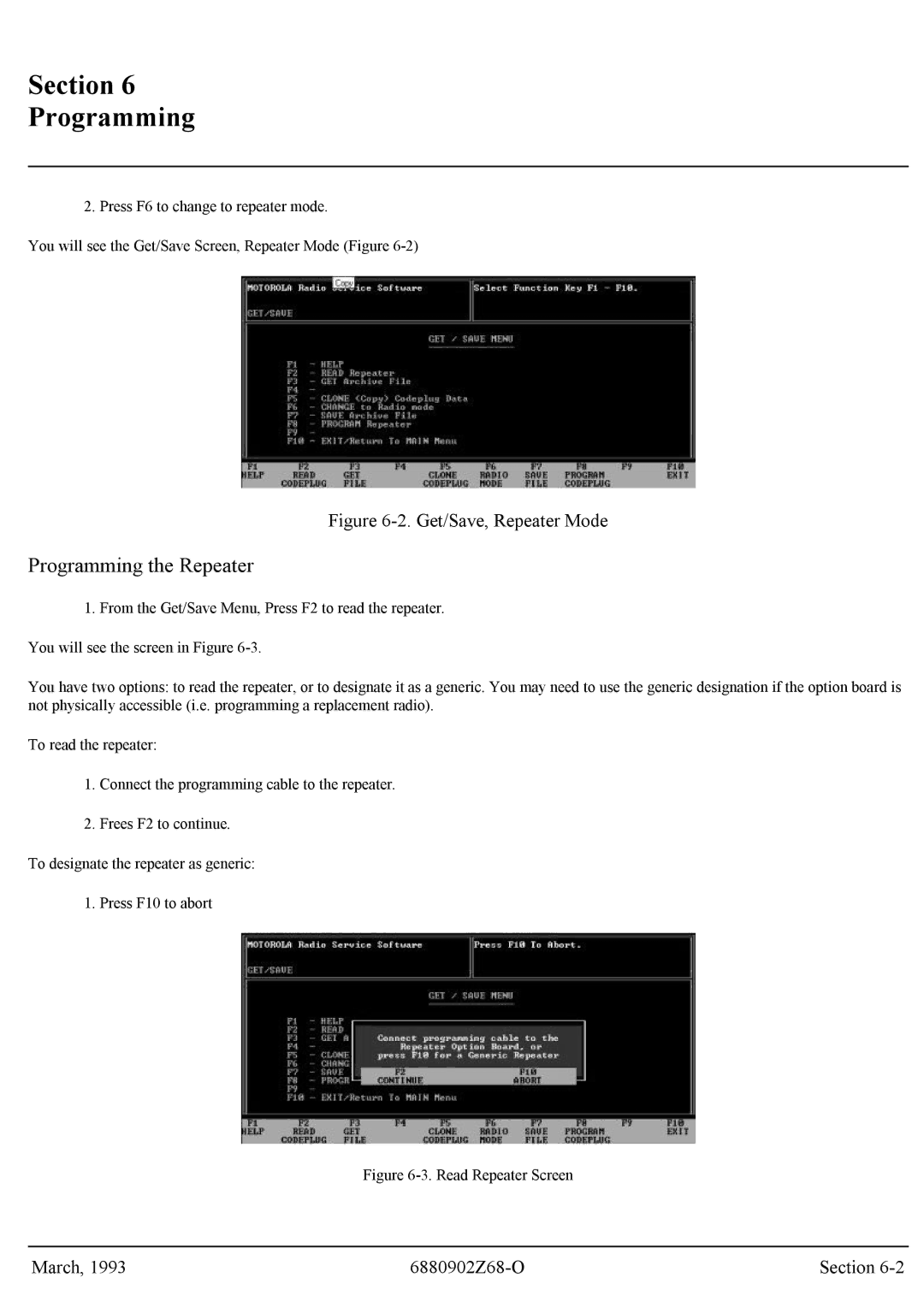 Motorola GR300 service manual Programming the Repeater, Get/Save, Repeater Mode 