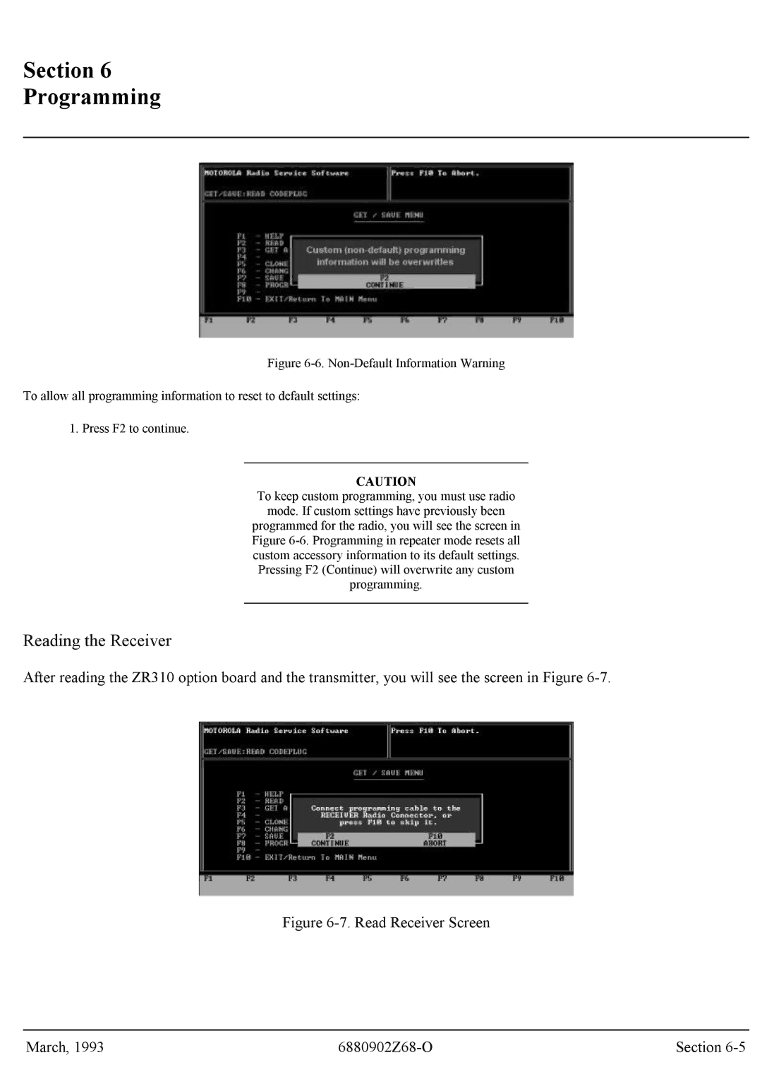 Motorola GR300 service manual Reading the Receiver, Read Receiver Screen March 6880902Z68-O Section 