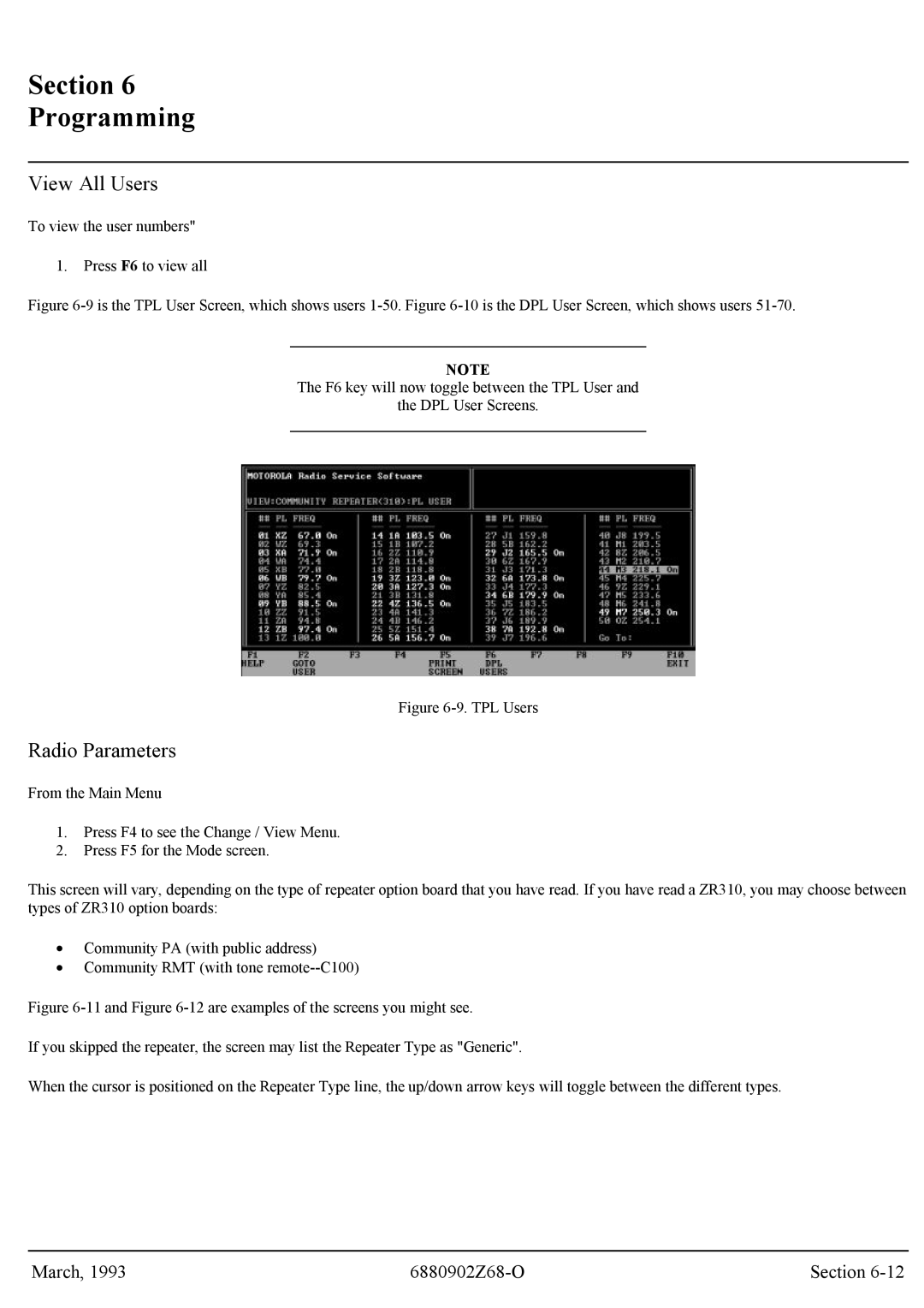 Motorola GR300 service manual View All Users, Radio Parameters 