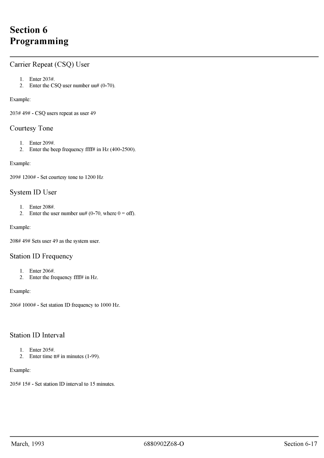 Motorola GR300 service manual Carrier Repeat CSQ User, System ID User, Station ID Frequency, Station ID Interval 