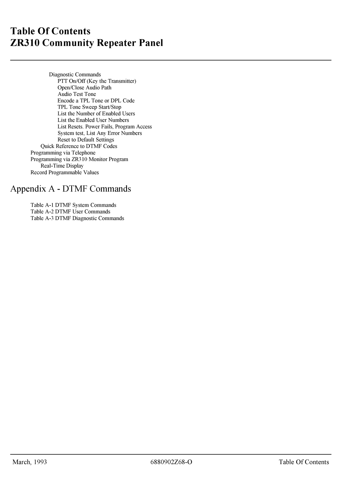 Motorola GR300 service manual Appendix a Dtmf Commands 