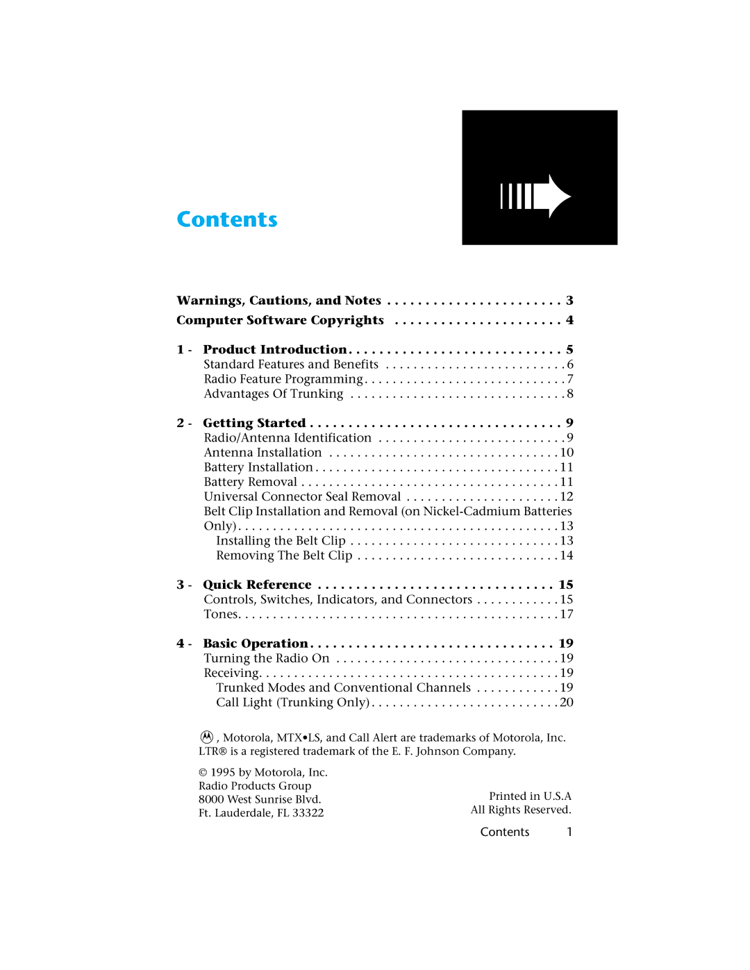 Motorola H01UCC6DU3AN operating instructions Contents 