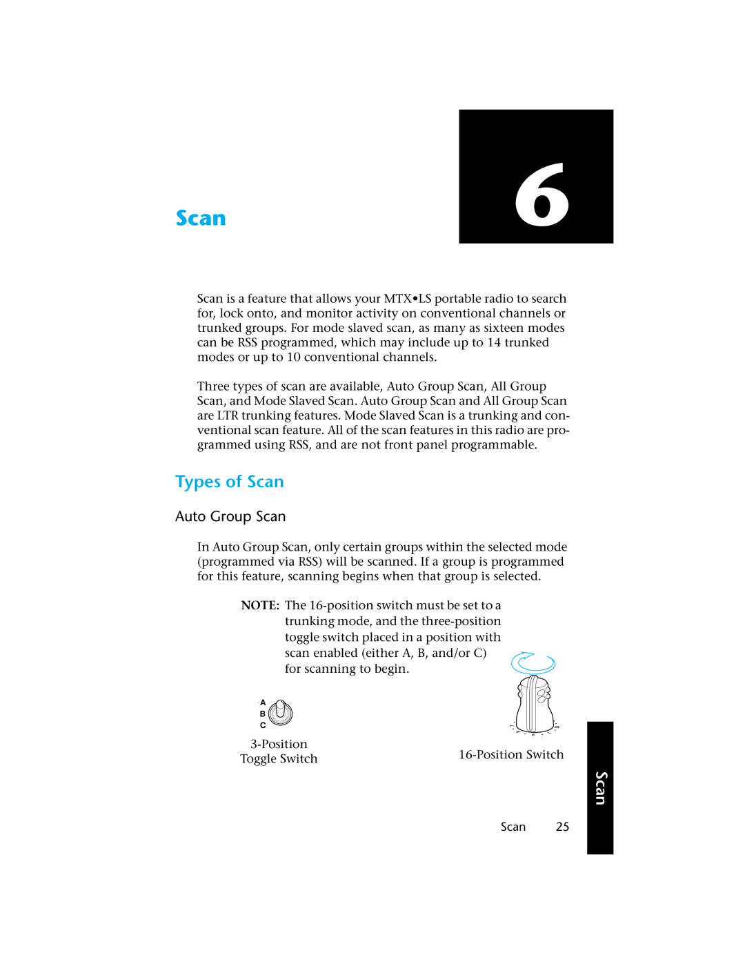 Motorola H01UCC6DU3AN operating instructions Types of Scan, Auto Group Scan 