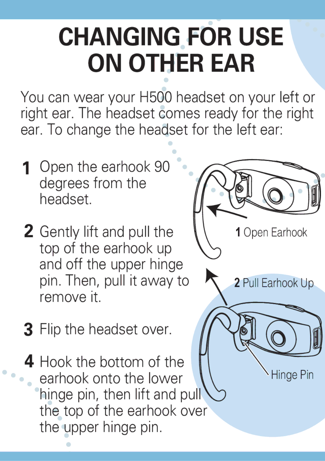 Motorola H500 manual Changing for USE On Other EAR 