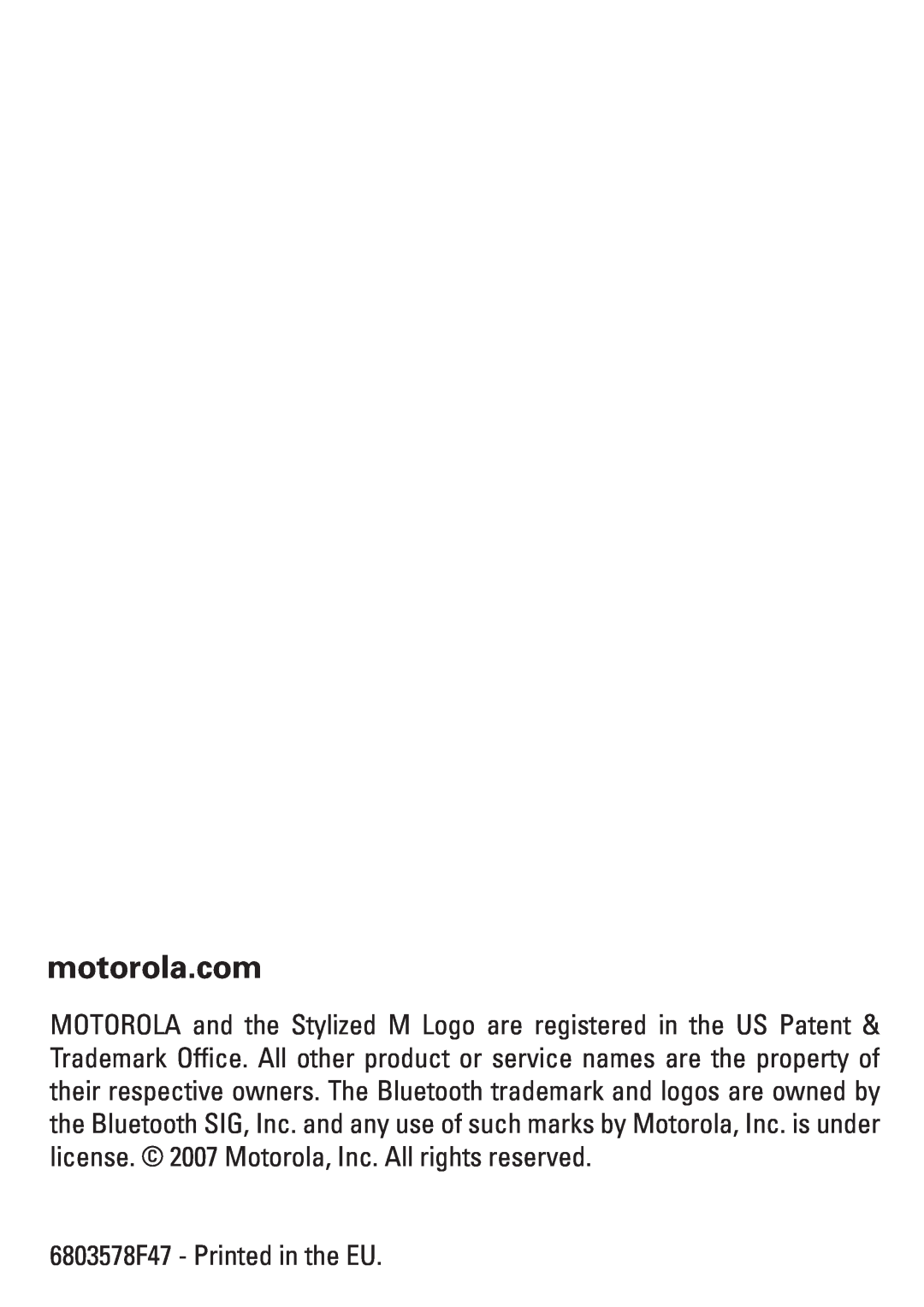 Motorola H560, 6803578F47 manual 