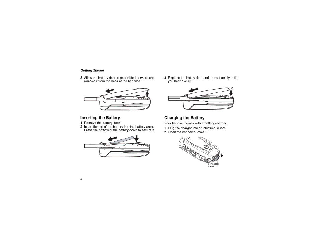 Motorola H65XAN6RR4BN manual Inserting the Battery, Charging the Battery 