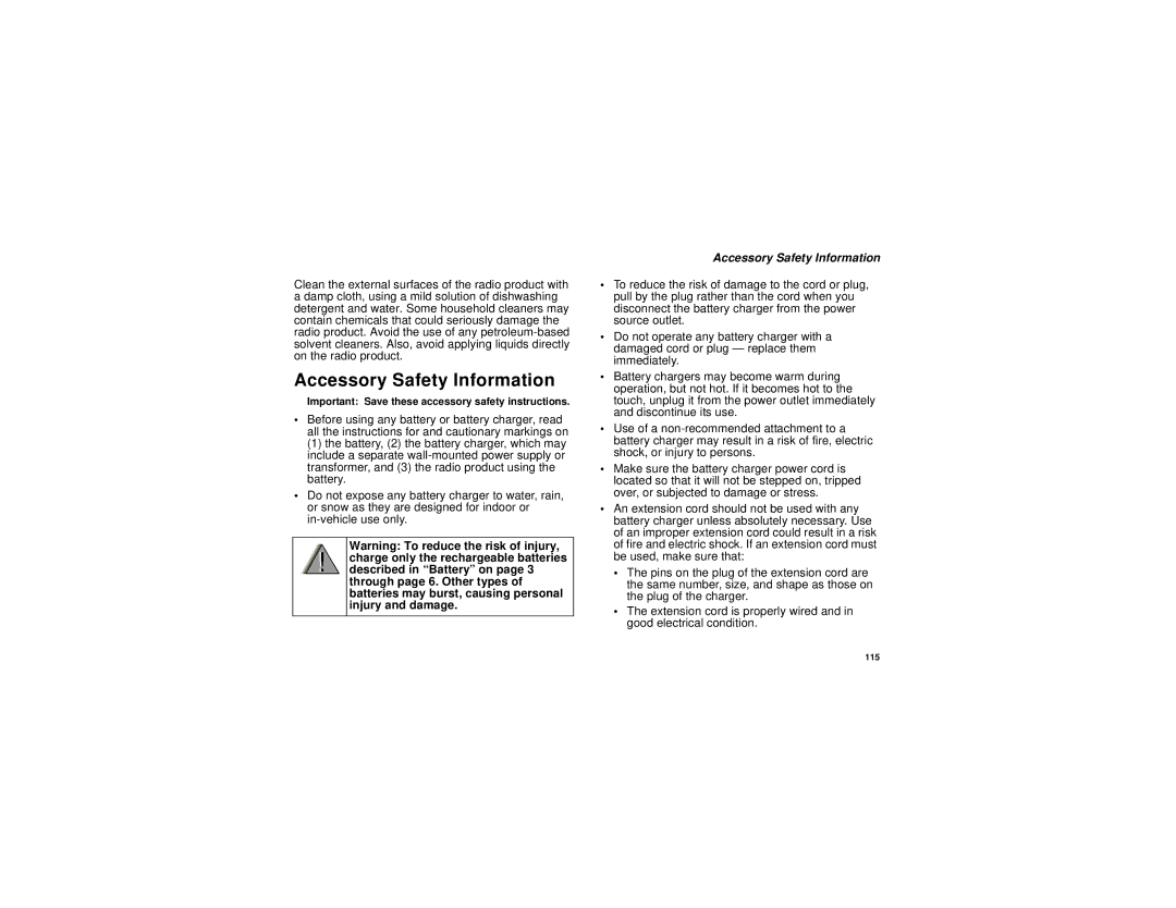 Motorola H65XAN6RR4BN manual Accessory Safety Information 