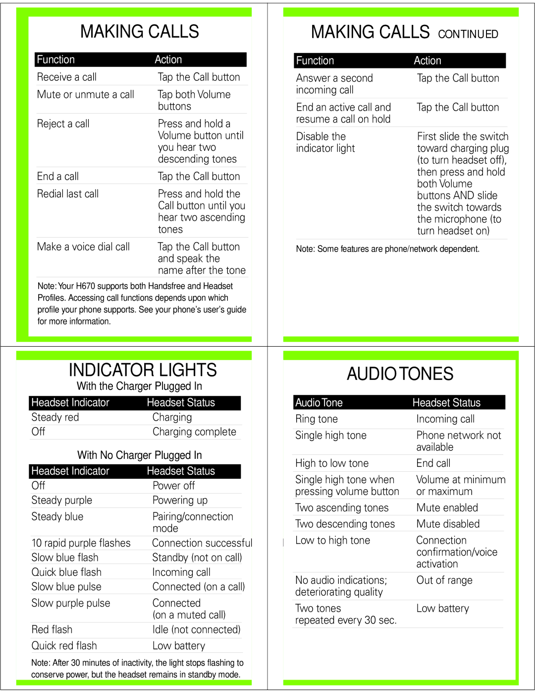 Motorola H670 manual Making Calls, Audio Tones 