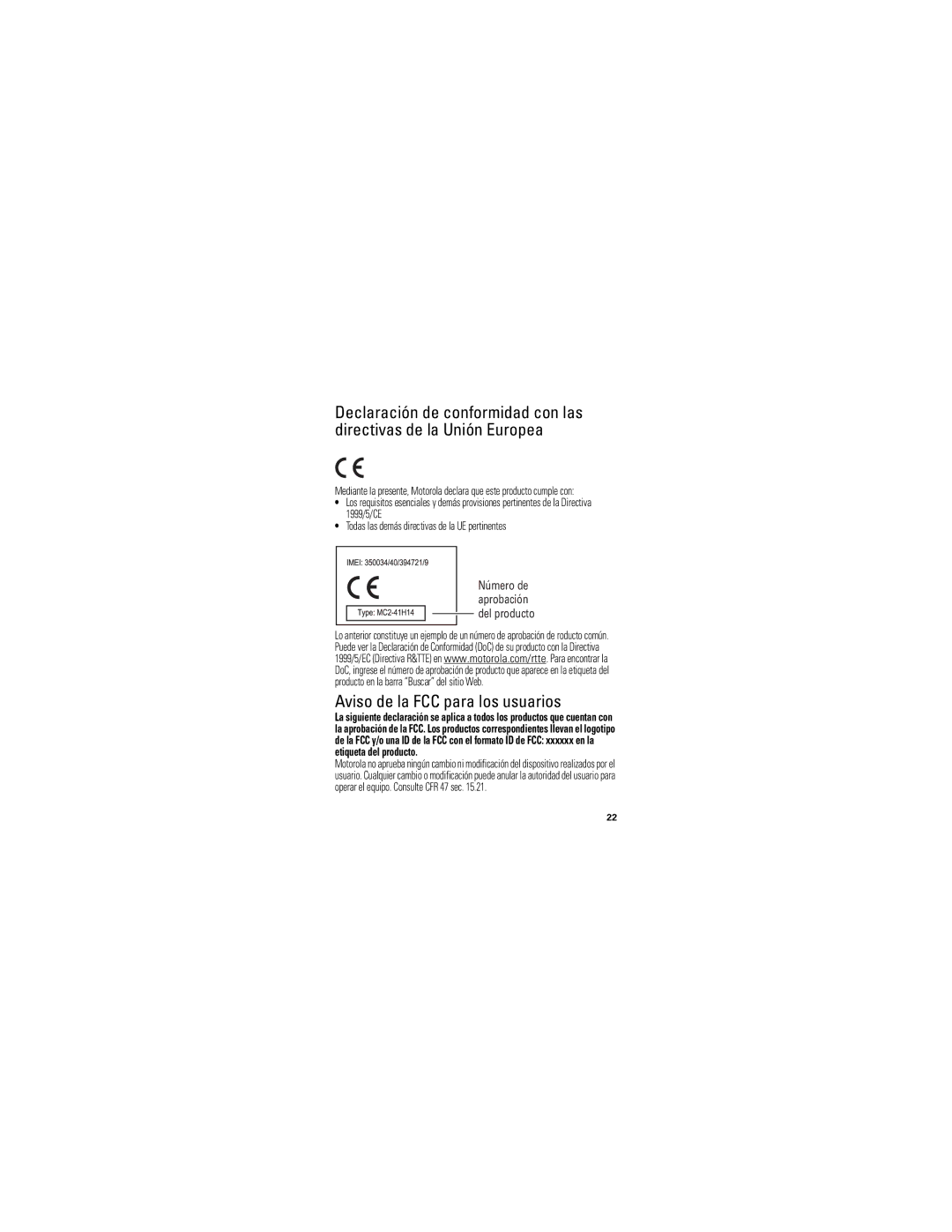 Motorola 89422N, H730 quick start Aviso de la FCC para los usuarios 