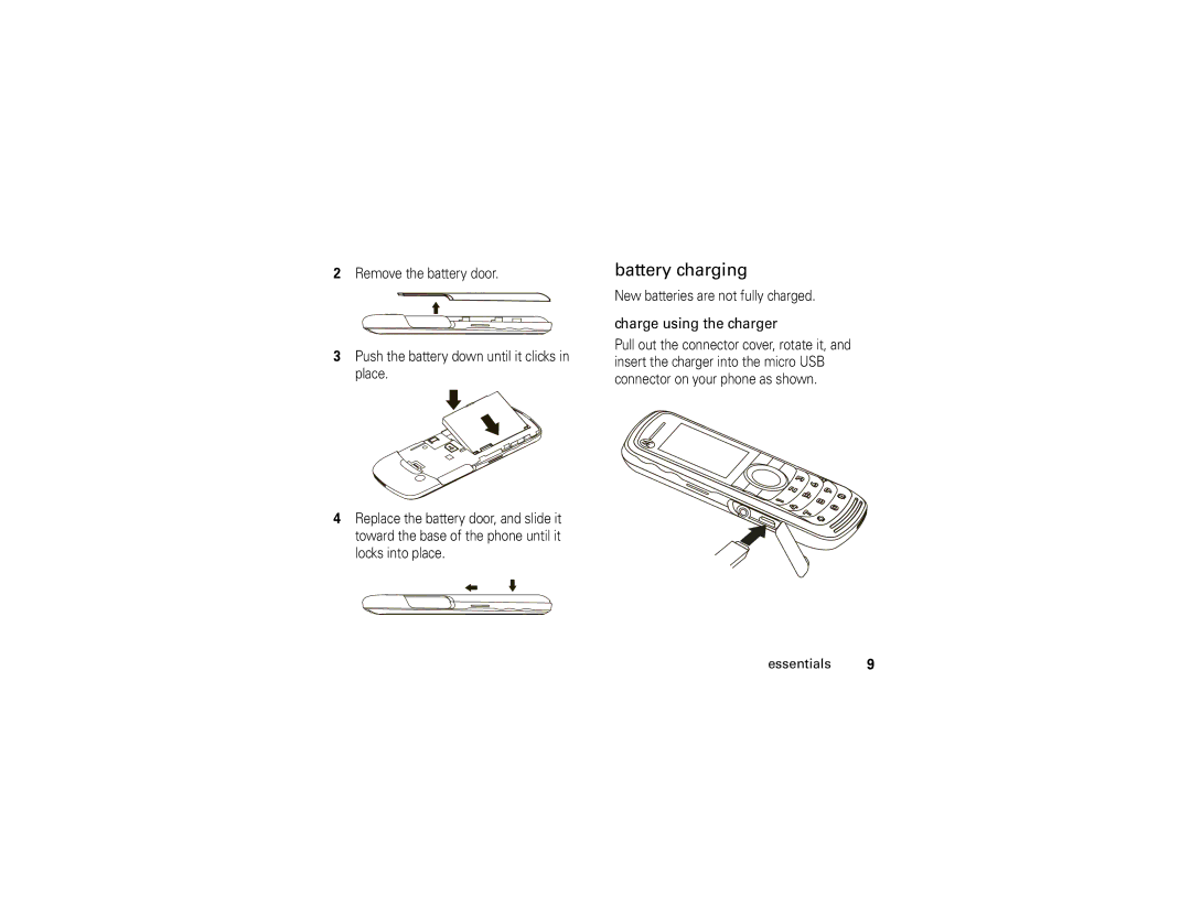 Motorola H88XAH6JR2AN manual Battery charging, New batteries are not fully charged Charge using the charger 