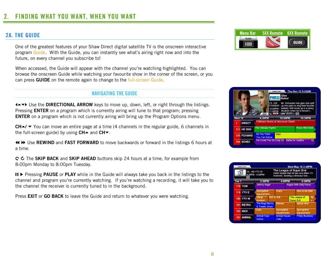 Motorola HDDSR 605, HDPVR 630 manual Finding What YOU WANT, When YOU Want, 2A. the Guide, Navigating the Guide 
