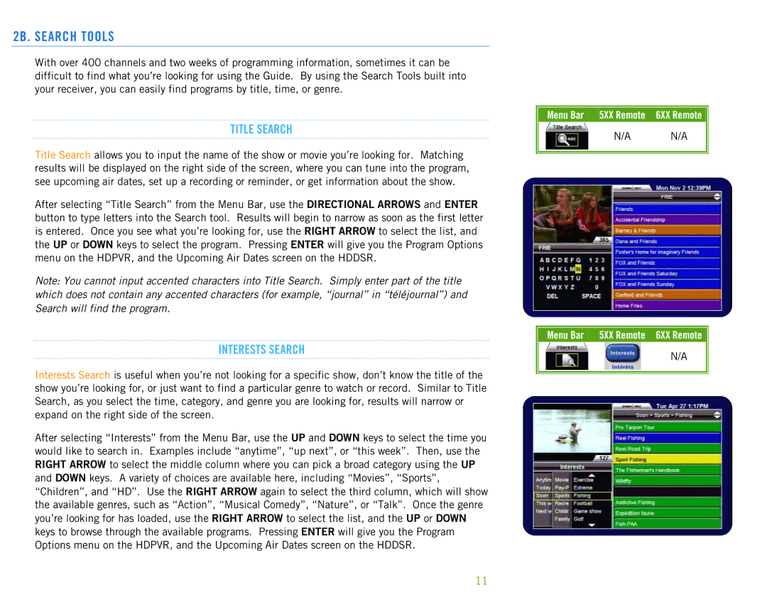 Motorola HDPVR 630, HDDSR 605 manual 2B. Search Tools, Title Search, Interests Search 