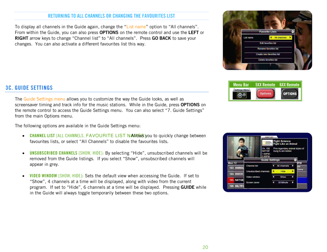 Motorola HDDSR 605, HDPVR 630 manual 3C. Guide Settings, Returning to ALL Channels or Changing the Favourites List 