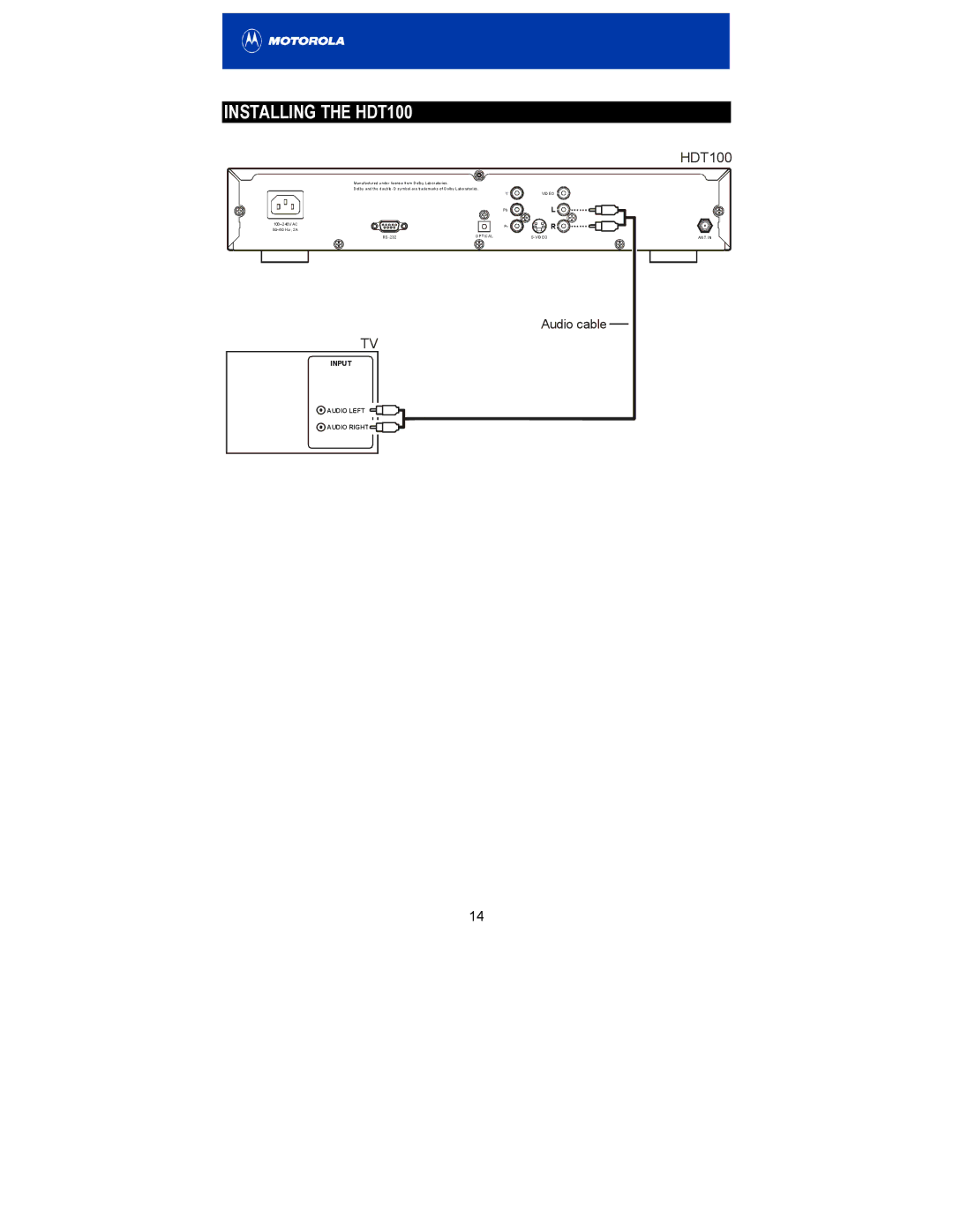 Motorola HDT100 manual Audio cable 