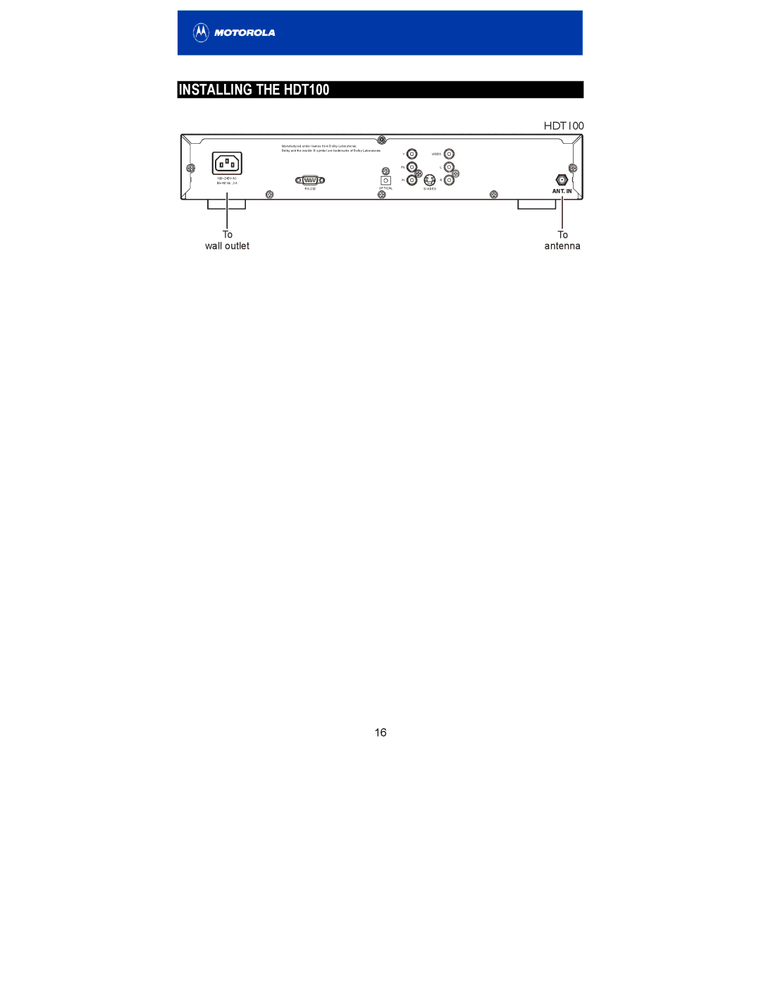 Motorola HDT100 manual Wall outlet 