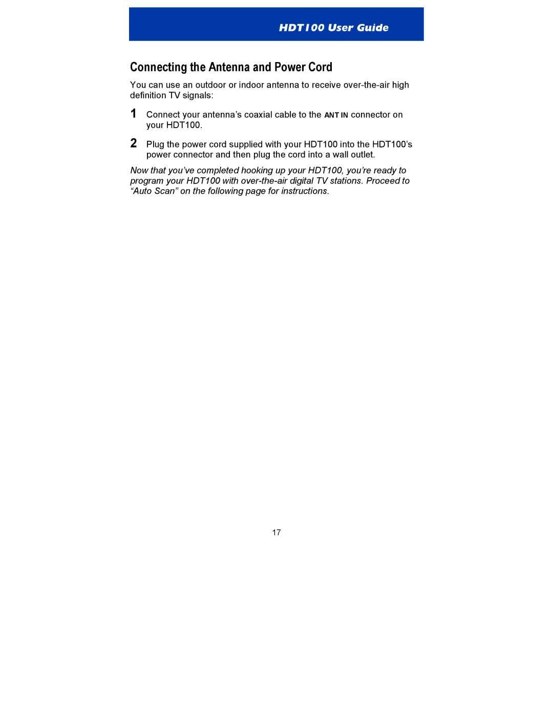 Motorola HDT100 manual Connecting the Antenna and Power Cord 