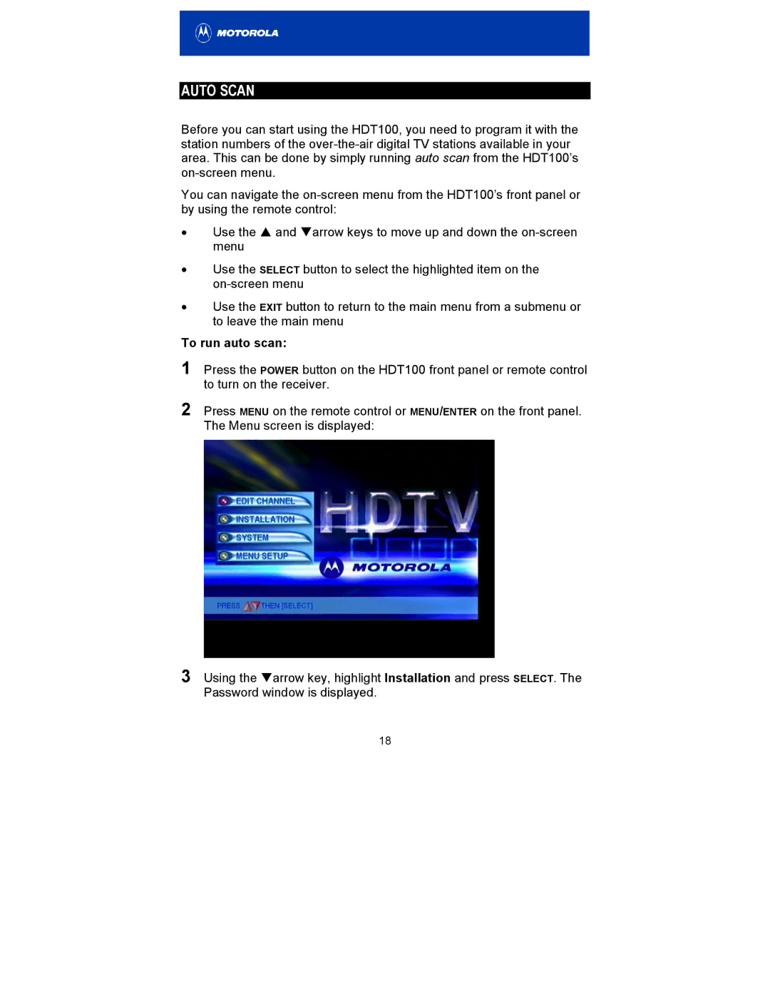 Motorola HDT100 manual Auto Scan, To run auto scan 