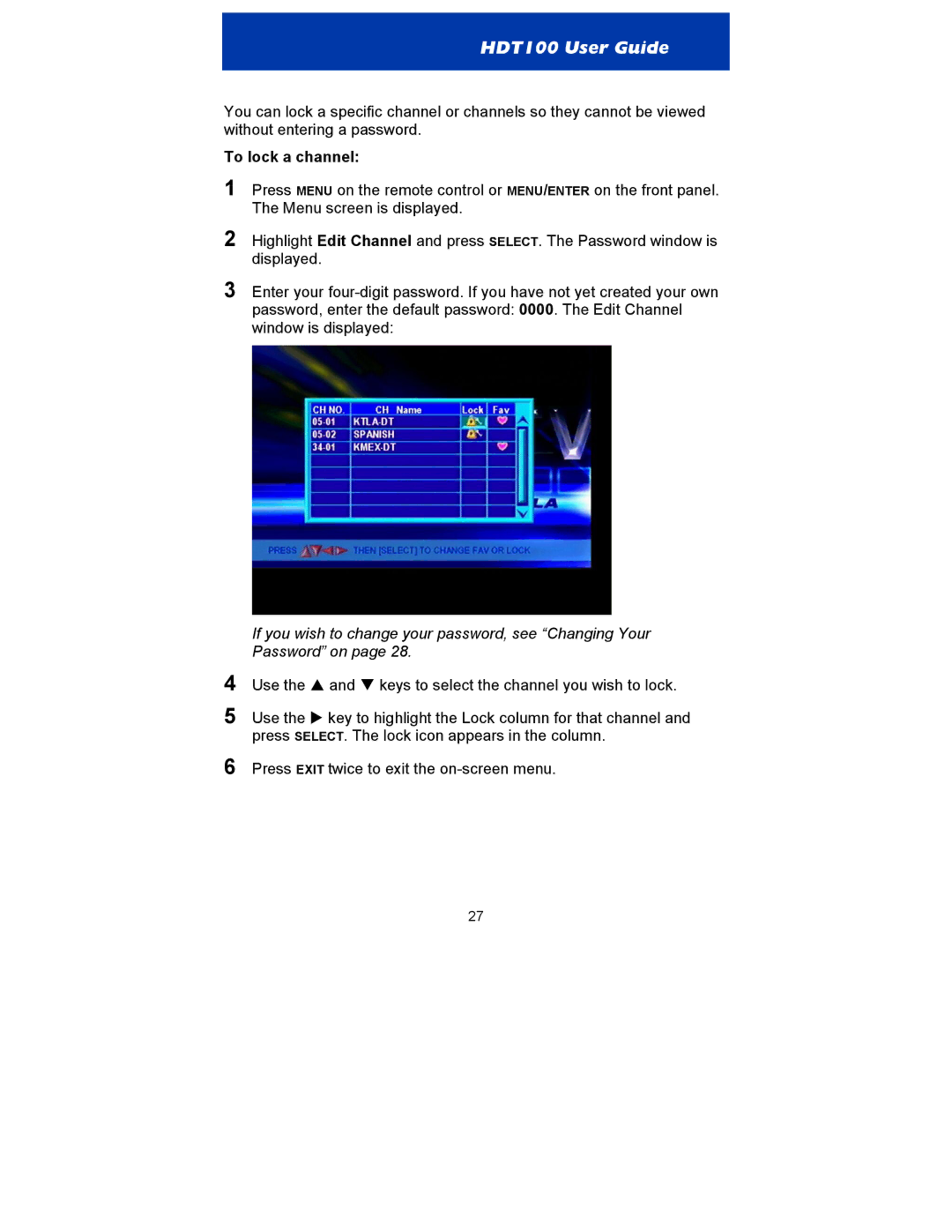 Motorola HDT100 manual To lock a channel 