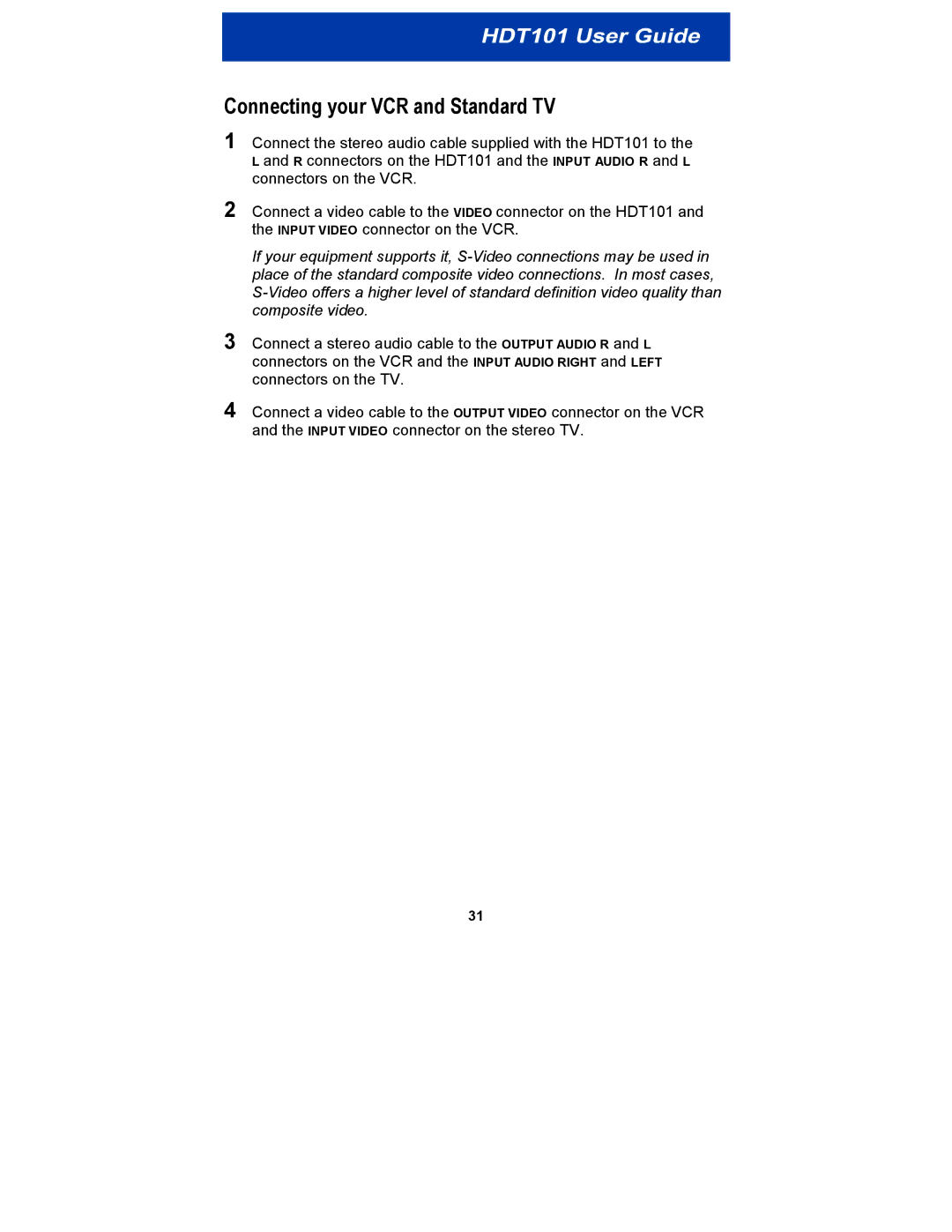 Motorola HDT101 manual Connecting your VCR and Standard TV 