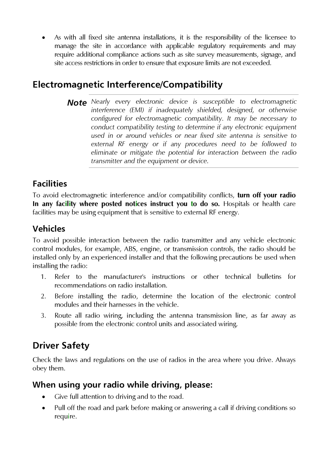 Motorola HF-SSB manual Electromagnetic Interference/Compatibility, Driver Safety 